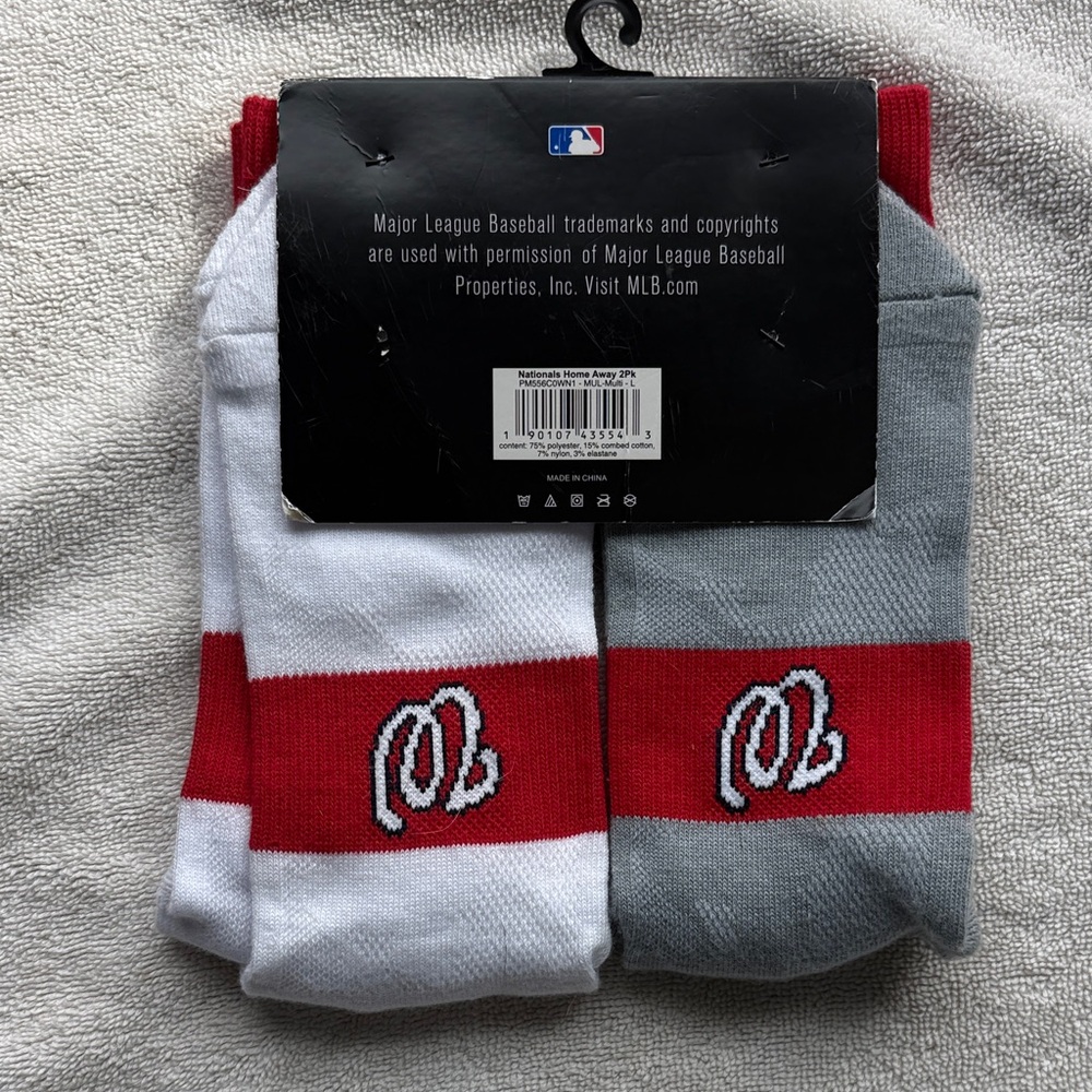 MLB Men's Washington Nationals Home Away 2PK Socks Size Men’s 6-12